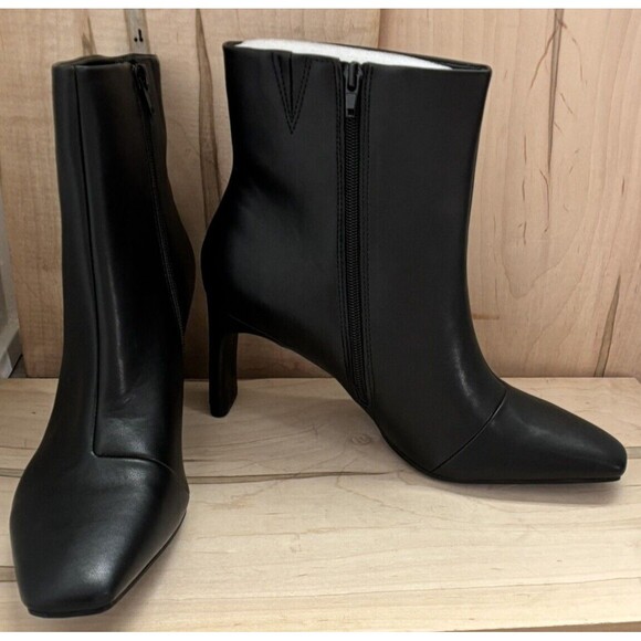 Alfani Womens Terrie Zipper Block Heel Square Toe Ankle Boots Smooth Black 11M - Picture 2 of 7